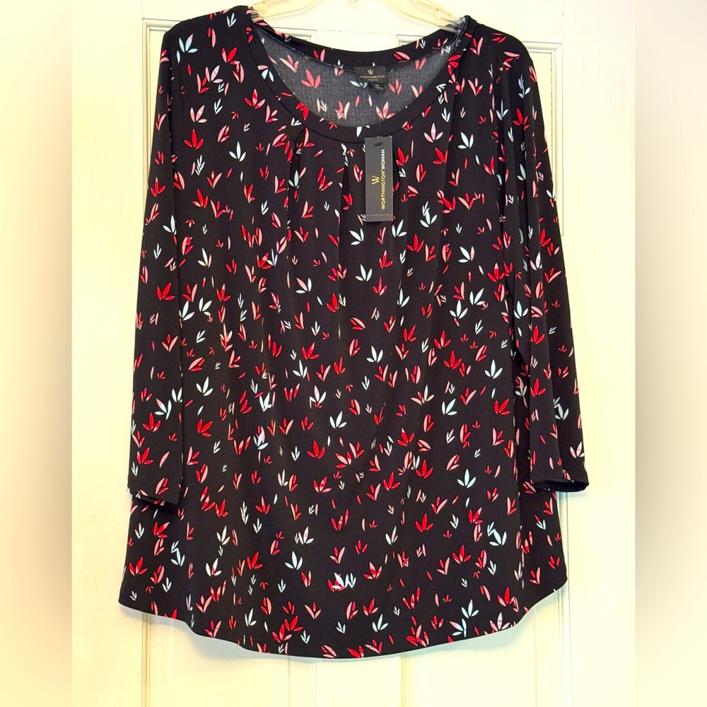 Worthington Black and Red Leaf Print Tunic